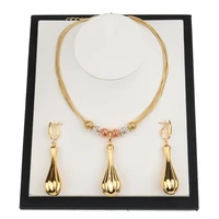 dubai gold color jewelry sets for women gold plated water drop shape necklace and earring wedding accessories bride jewelry set