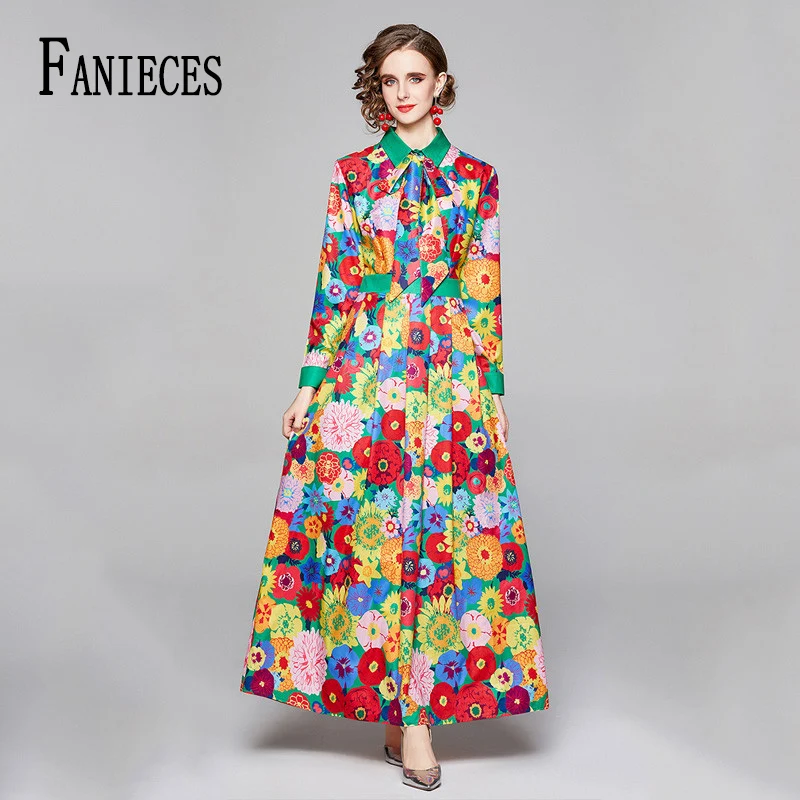 

Женское винтажное платье-рубашка, модельное элегантное платье с длинным рукавом и принтом, платье с высокой талией, 2021