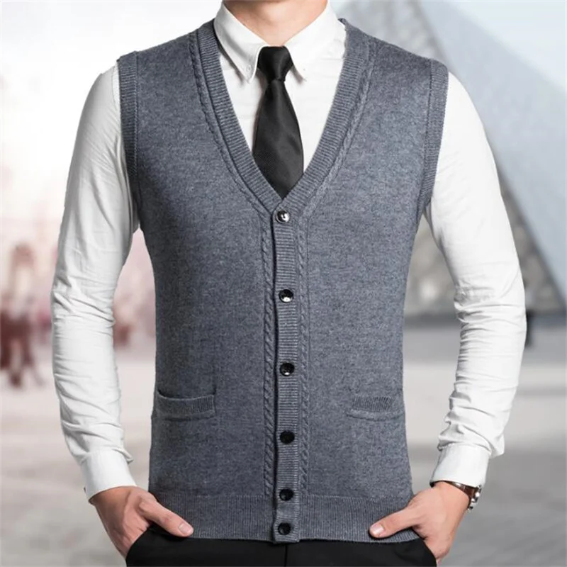 

Male Sheep Sweater Vest V-Neck Cardigan Knitted Vests Mens Autumn And Winter Quinquagenarian Solid Color Sweater Men Vest Cloth