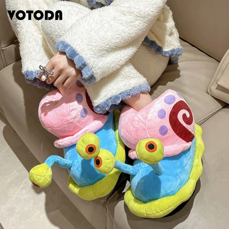 Women Cartoon Cute Snail Slippers Home Cotton Shoes Thick Sole Soft Cozy Slides Silent Flip Flop Unisex Winter Warm Plush Slides