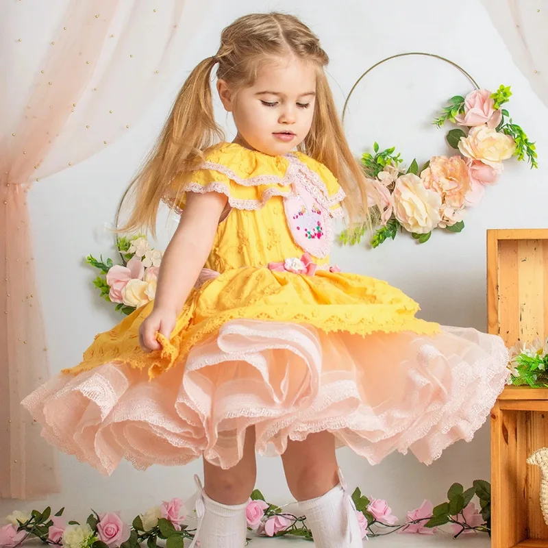 

Princess Dress Girls Spanish Lolita Style Kids Ball Gowns Retro Embroidery Toddler Girl Birthday Tutu Dresses Children's Clothes