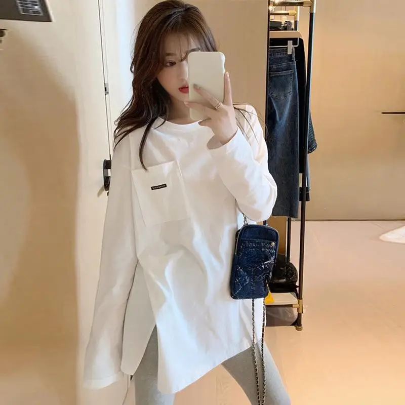 Весенне-осенние женские футболки из чистого хлопка однотонная футболка с