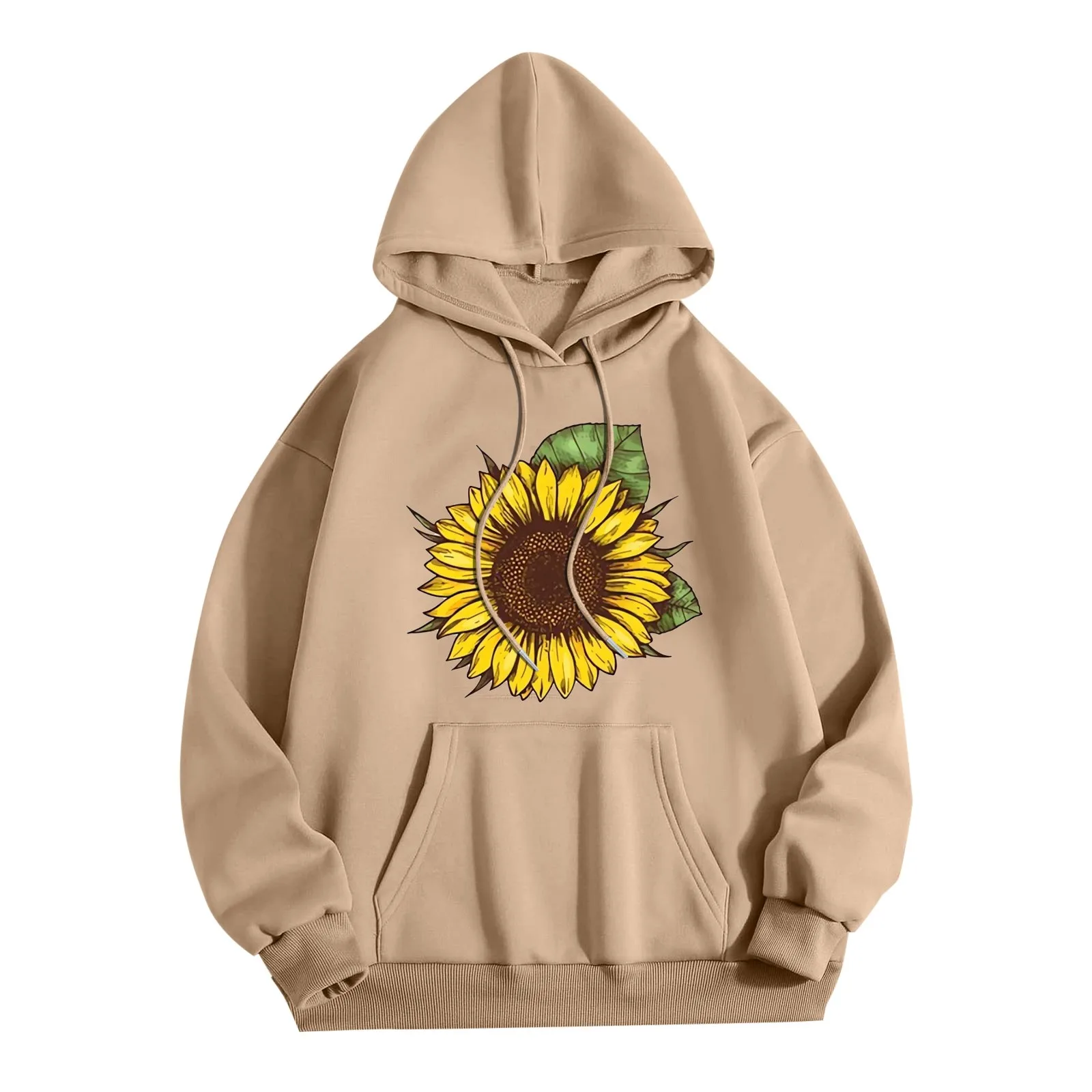 

Sunflower Print Hoodies Women Long Sleeve Hooded Sweatshirt Top Pullover Blouse Harajuku Khaki Hoodie Streetwear Women Moletom