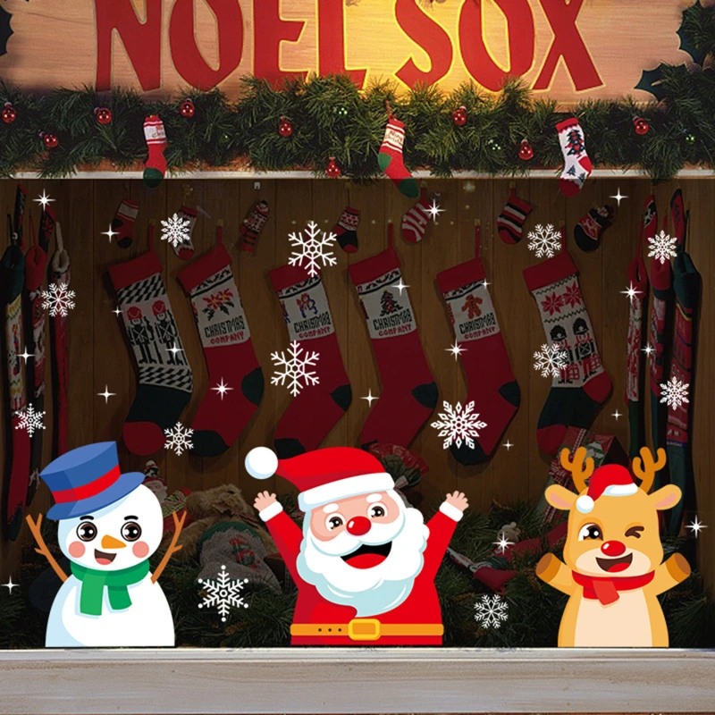 

Рождественские декоративные электростатические наклейки в виде снеговика, лося, снежинки, наклейки на окна в виде Санты, Рождественский Де...