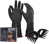 1 pair oven mitts bbq meat cooking gloves hand camping restaurant thermal insulation gadgets 14 inch thick type