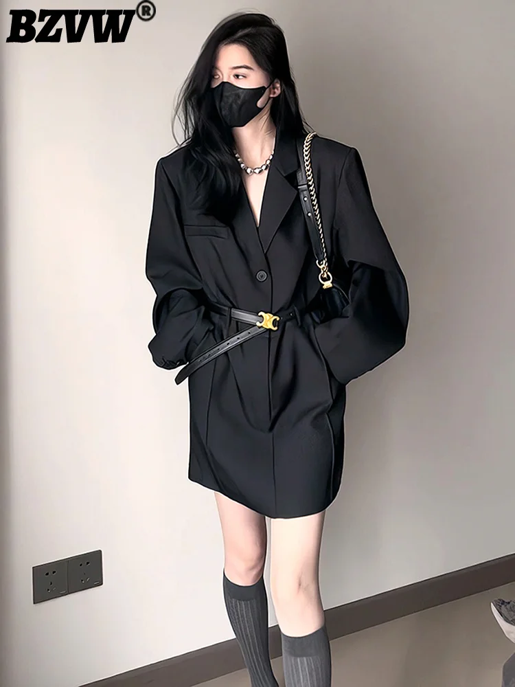 

BZVW 2023 Spring Autumn New Long Sleeve Blazers Dresses Women's Waist Retraction Designer Fashion Office Lady Suit Dress Female