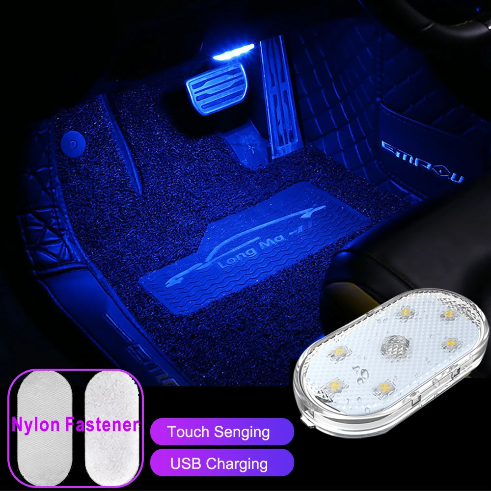 

Автомобильный светодиодный окружающий свет, внутреннее освещение, атмосферная лампа для подлокотника, багажника, сенсорное управление, беспроводные мини-светодиодные фонари для ног