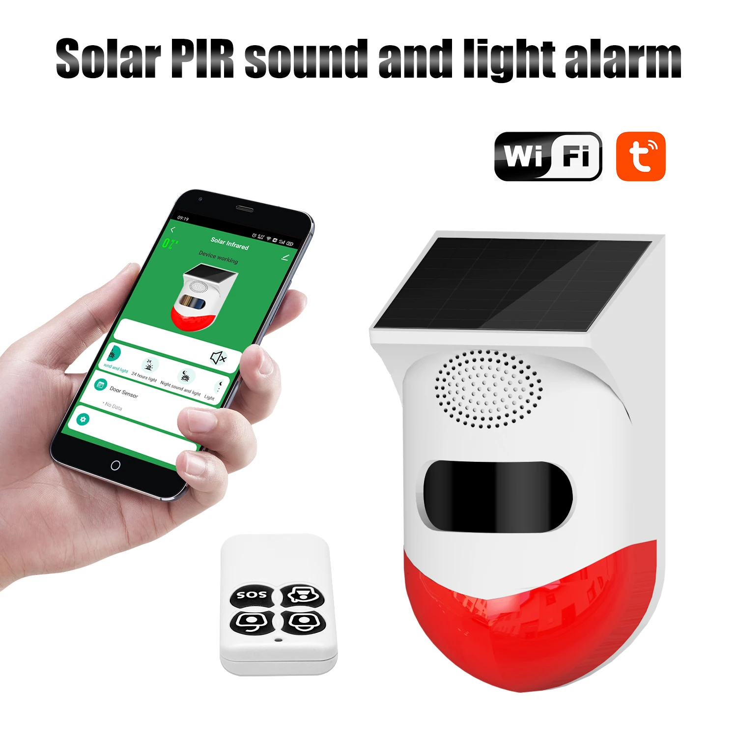 Enlarge Smart Outdoor Solar PIR Infrared Alarm Wireless WiFi Siren Waterproof Burglar Security Strobe Sensor Tuya App Remote Control
