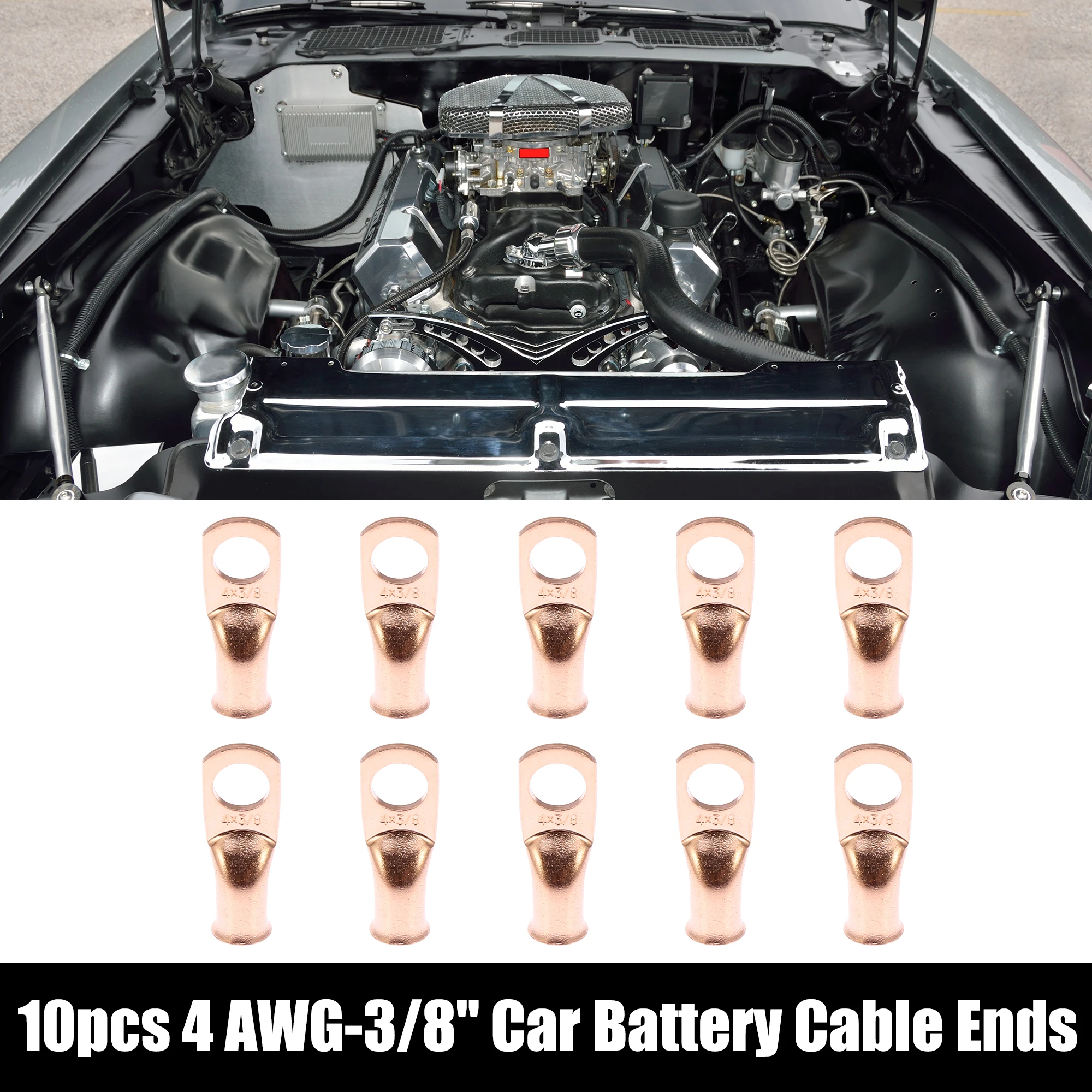

X Autohaux 10pcs 4 AWG-3/8" Car Battery Cable Ends Tubular Ring Terminals Copper Tone