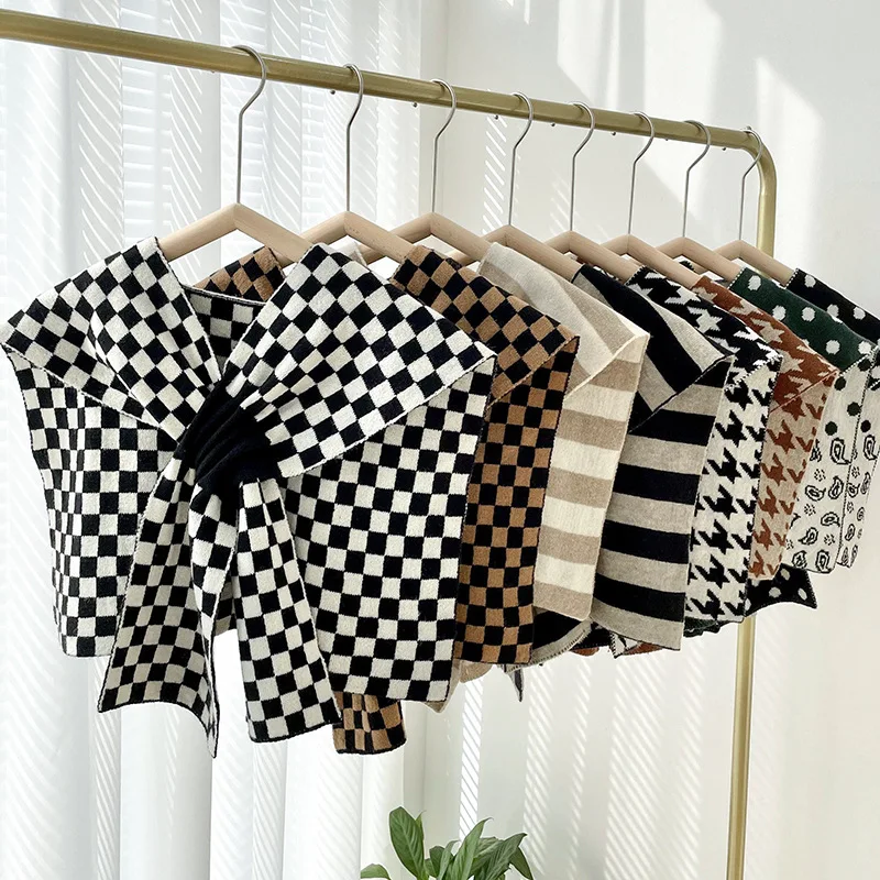 

Korean Female Knitted Fake Collars Shawl Wraps Hooded Knitted Sunscreen Shawl Summer Air Conditioning False Collar