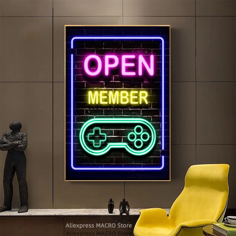 Открытая неоновая Картина на холсте настенный художественный плакат и принты