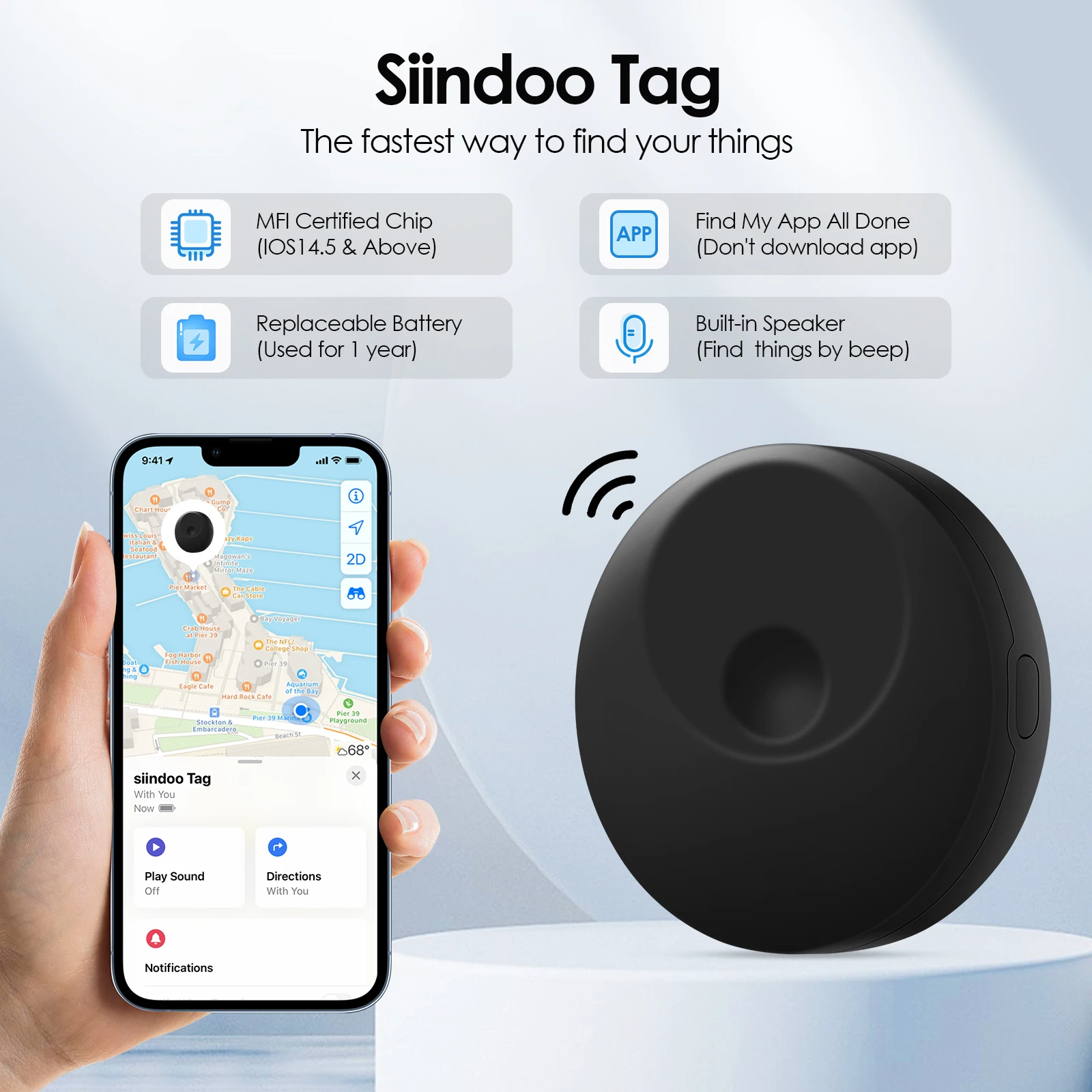 Bluetooth-трекер Siindoo со сменной батареей с громким уведомлением идеально подходит