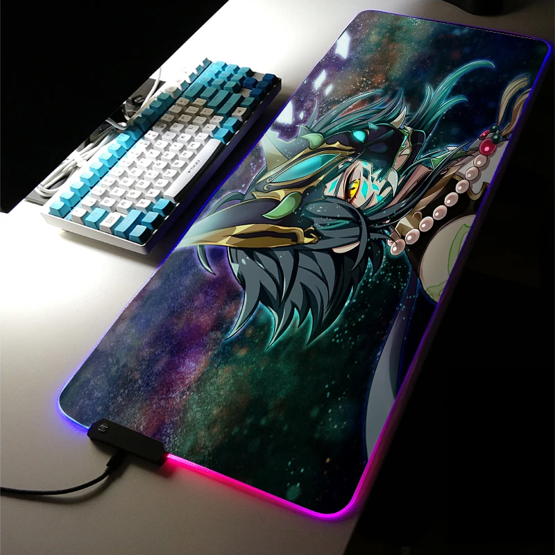 

Large Office RGB LED Genshin Impact XIAO Mouse Pad Mat Rugs Game Gamer Gaming Mousepad Keyboard Compute Anime Desk Mat for CSGO