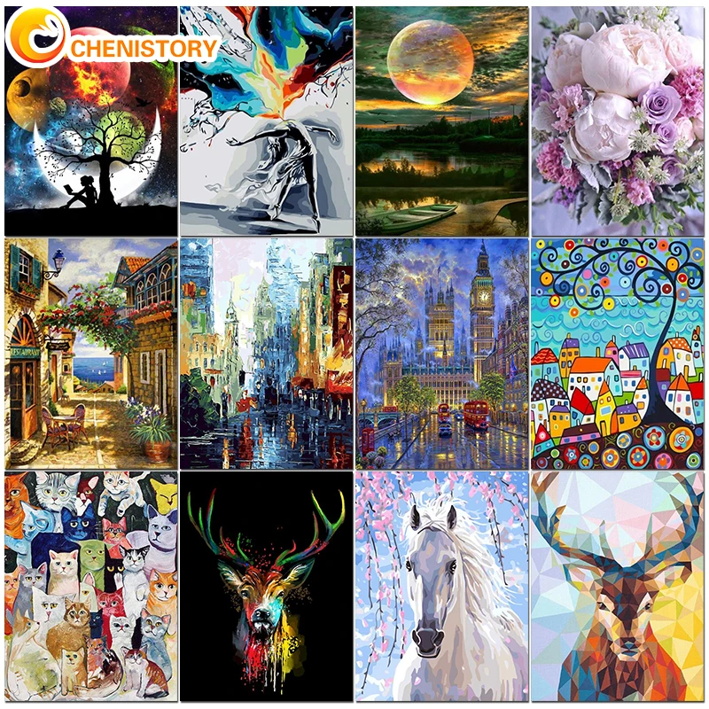 

CHENISTORY Oil Painting By Numbers Animals Scenery DIY Handworks Paint By Numbers On Canvas Home Decor Wall Digital Paintings