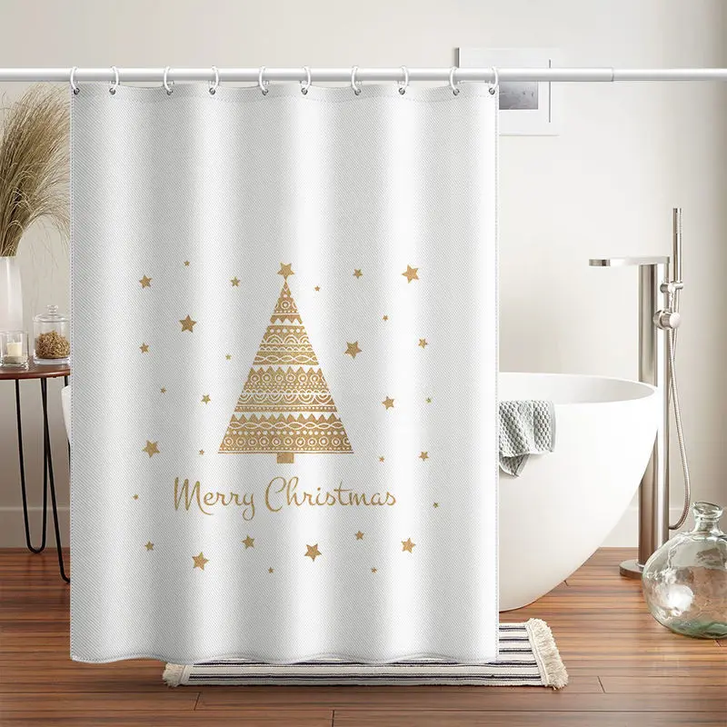 

Shower Curtains 180cm Christmas Tree Printed White Bathroom Curtain Party Modern Style Polyester Fabric 71 Inches Waterproof