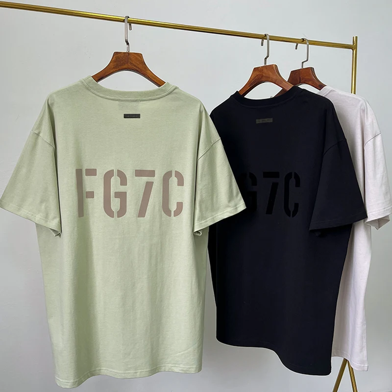 

Summer Essentials Brand T-shirt Oversized Fashion FG7C Flocking Logo Short Sleeve Street Hip Hop Men and Women100% Cotton Tees