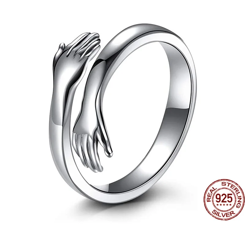 

s Embrace Silver Ring with Both Hands and Open Smooth Surface Bridal Wedding