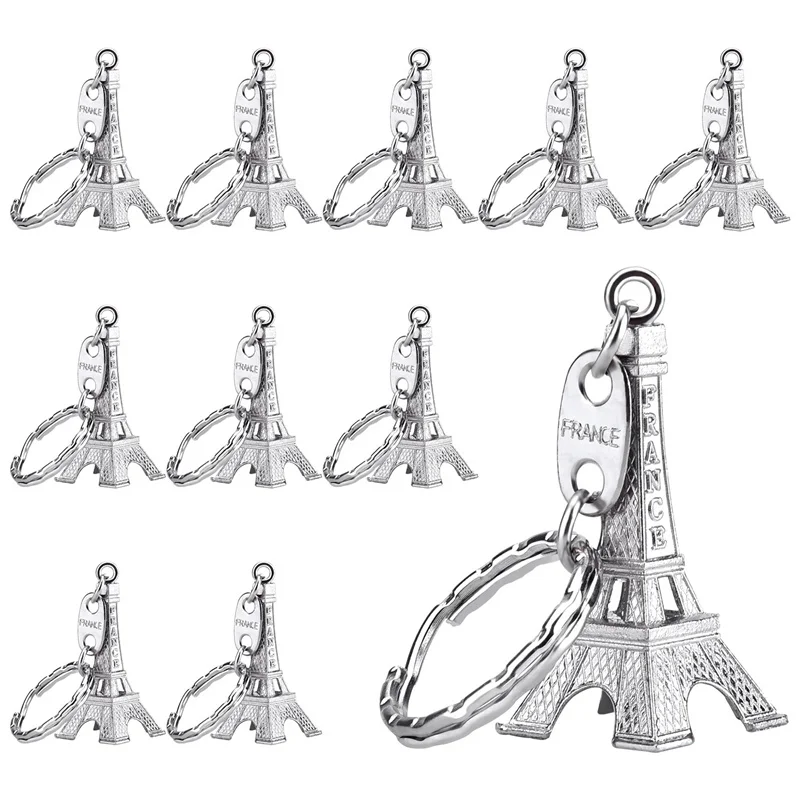 

100pcs Paris Eiffel Tower Keychain Silver Color Retro Adornment French Souvenirs Keychains Gift Wholesale