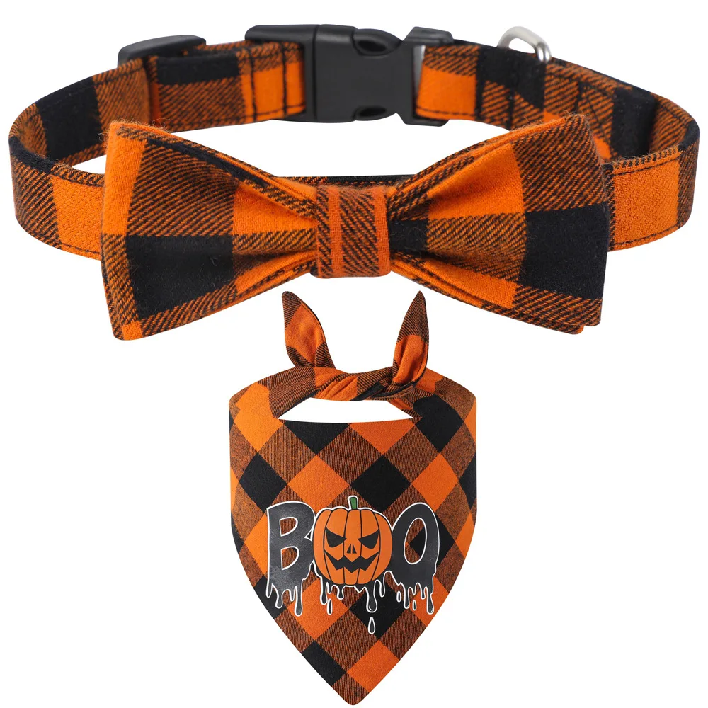

Halloween Dog Collar Bow and Triangle Bandage Set Pet Bow Tie High Quality Cotton Triangle Scarf Dog Dress Costume Accessories