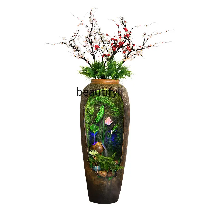 

Pottery Pot Lucky Pastoral Water Fountain Decoration Living Room Balcony Office Humidifier Decoration