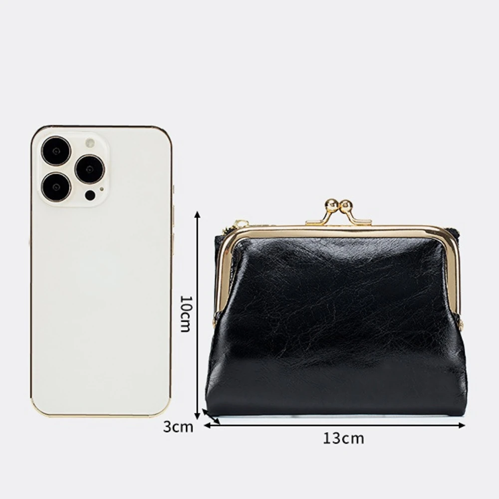 Genuine Leather Retro Short Wallet Multi Function Clip Wallet Simple Storage Bag