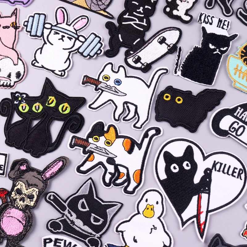 Нашивка с котом и ножом нашивки вышивкой в виде животных для одежды мультяшная