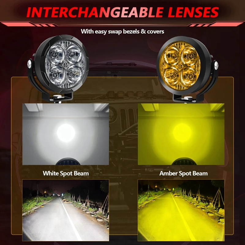 3 Inch 90W LED Pods Cube With Amber Covers Fog Light Bar Offroad Driving Lights Spot Flood Combo