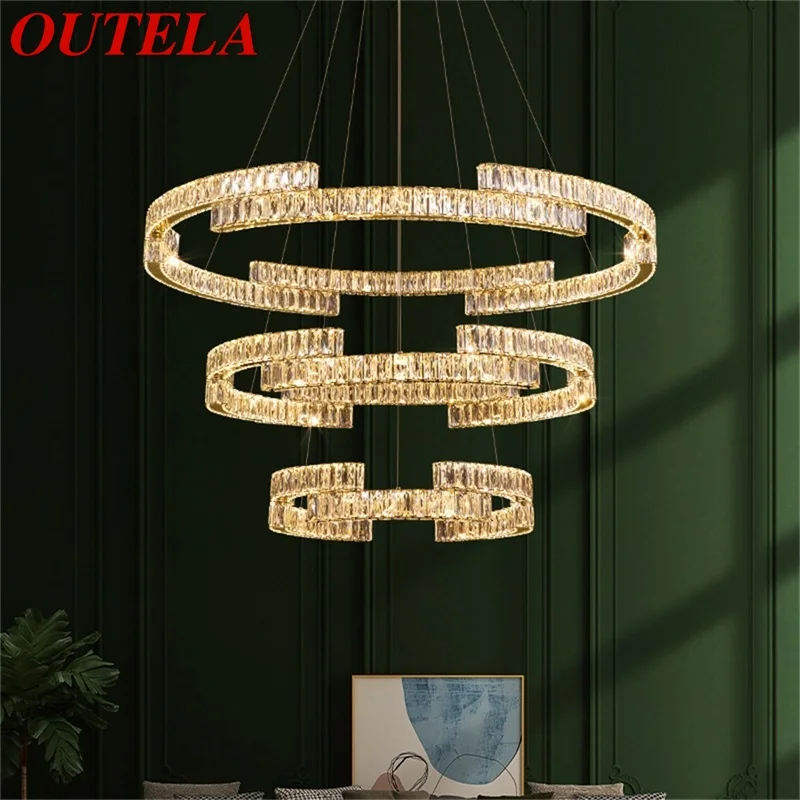 

OUTELA Modern Pendant Lamp Round LED Crystal Gold Creative Chandelier Decorative Fixtures For Hotel Living Room