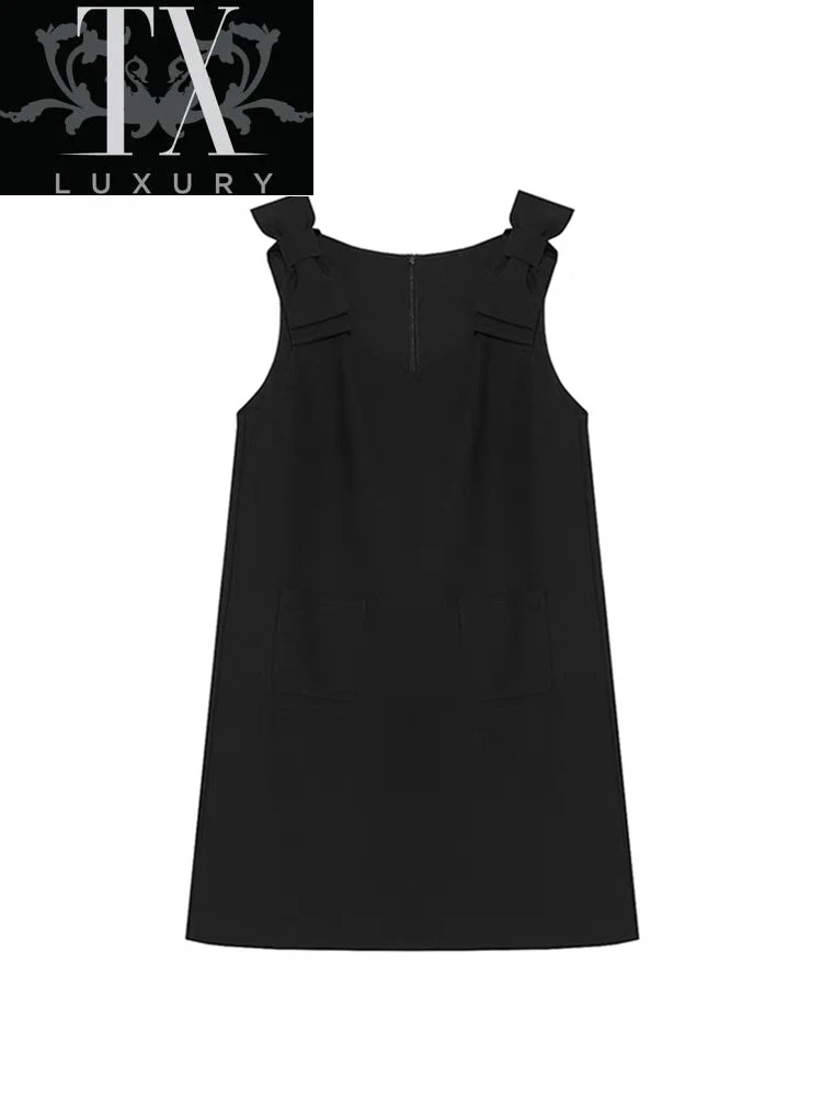 

Sweet Bow Black Summer Mini Dresses U Collar Backless Korean Women Sexy Sundress Vintage Bodycon Casual Fairy Clothing New