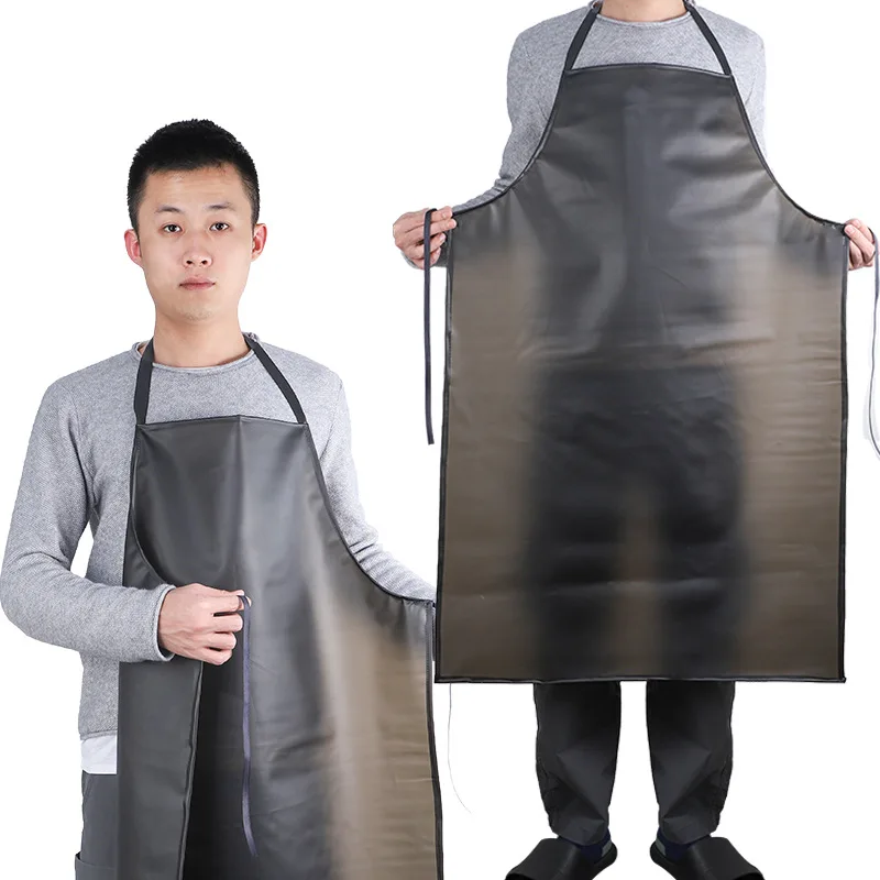 

Long Apron Waterproof Black Oil-proof Soft PVC Leather Kitchen Hotel Aquatic Butchery Cooking Chef Aprons Barber