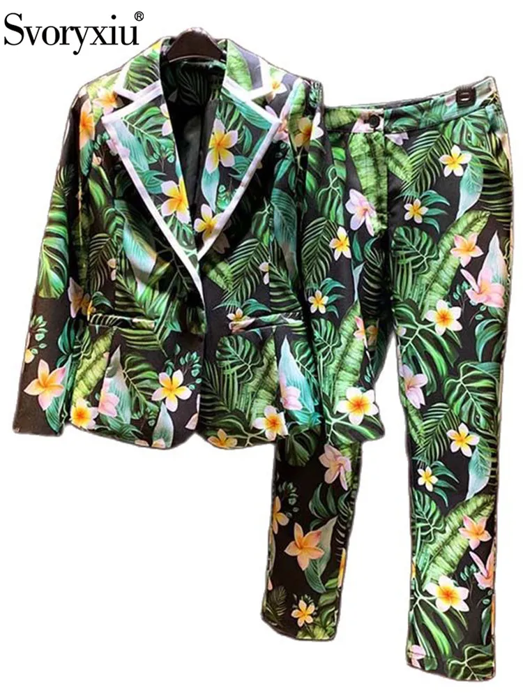

Svoryxiu High Quality Designer Fashion Autumn Winter Vintage Print Trousers Suit Women's Blazers Coat+High Waist Pencil Pants