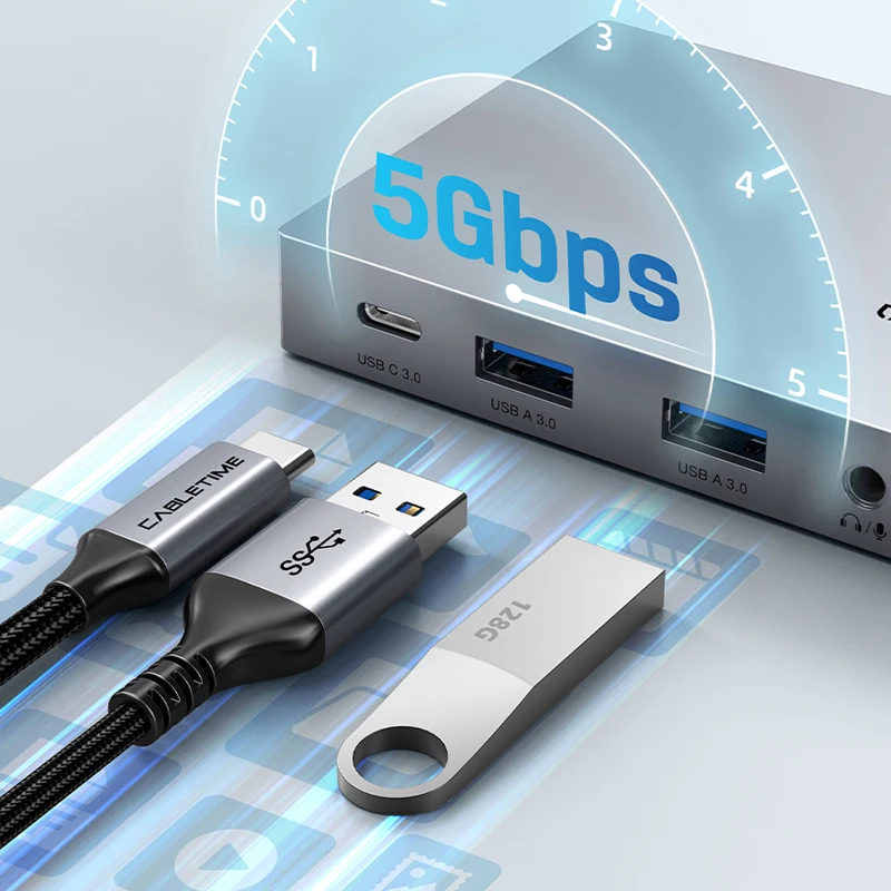 USB-концентратор CABLETIME 8 в 1 со складной подставкой 4K 60 Гц USB 3 0 100 Вт