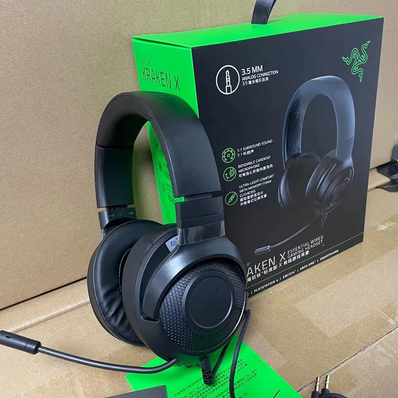 

Wired Headphones For Razer Kraken X Essential Wired Gaming Headset Earphone 7.1 Surround Sound 3.5mm Bendable Microphone