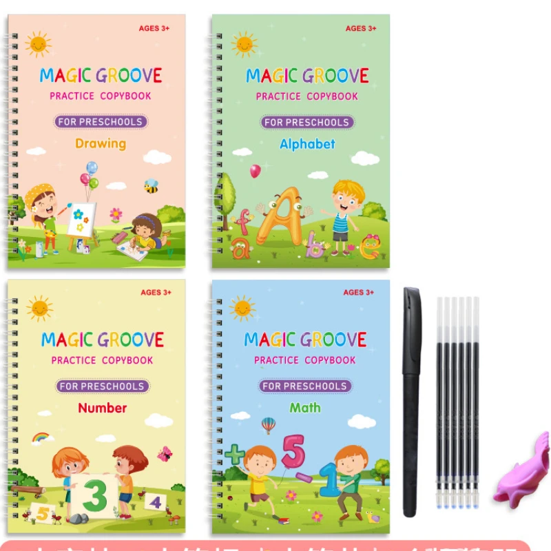 

4 Books Reusable Copybook For Calligraphy Children's Favorite Copy Color Picture Book Learning Will Be Fun English Lettering Toy