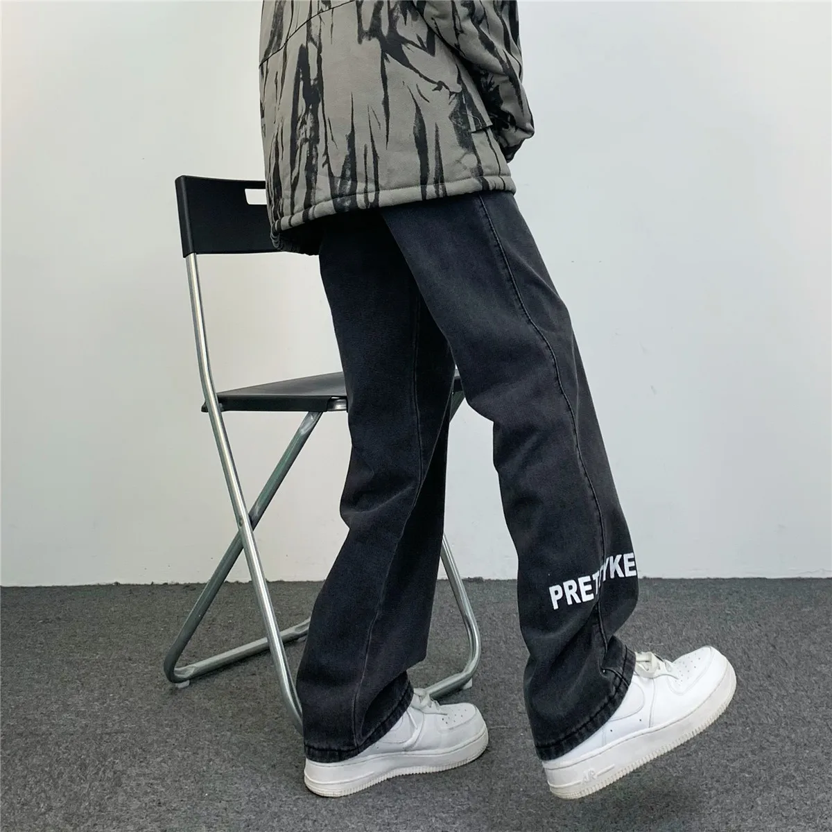 Men's Straight Jeans Solid Color Letter Pattern Korean Version Y2k Men's Fashion Street Jeans Ins Hot Sale Mens Street Wear