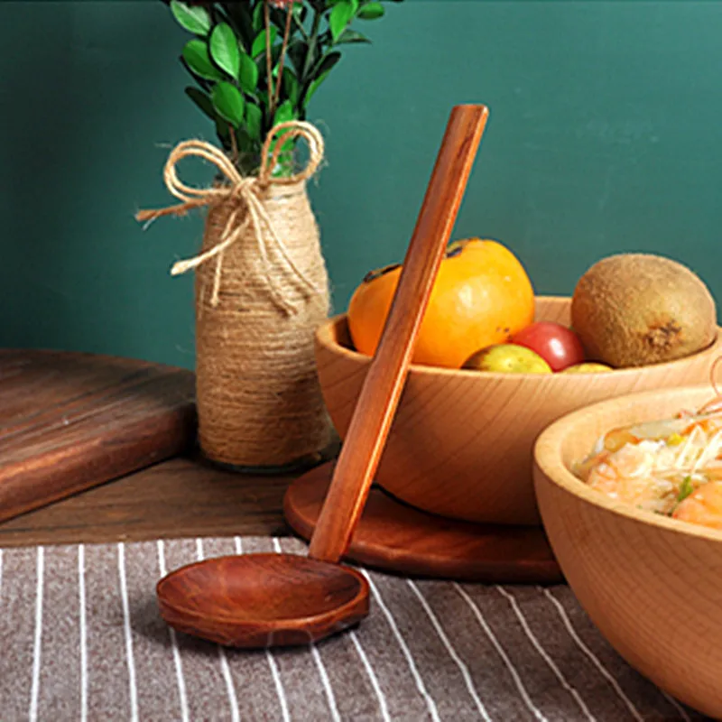 

1Pcs Wooden Japanese Style Spoon Multifunctional Heat Insulation Long Handle Ramen Soup Ladles Colander Kitchen Tableware