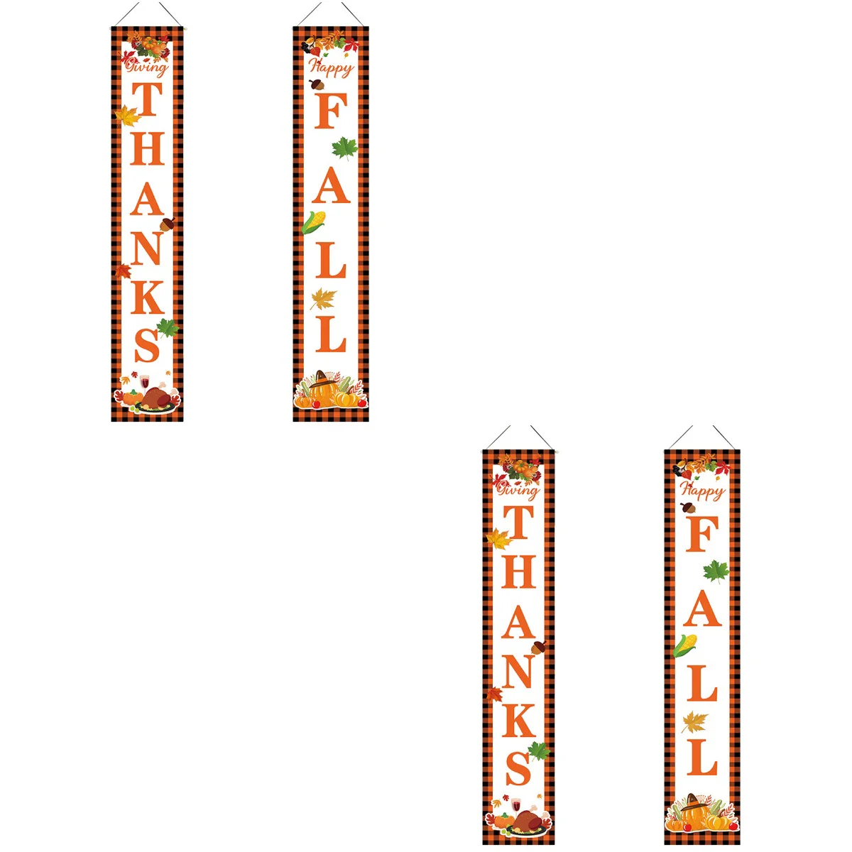 

2 Pairs Thanksgiving Porch Signs Happy Fall Door Banners Creative Hanging