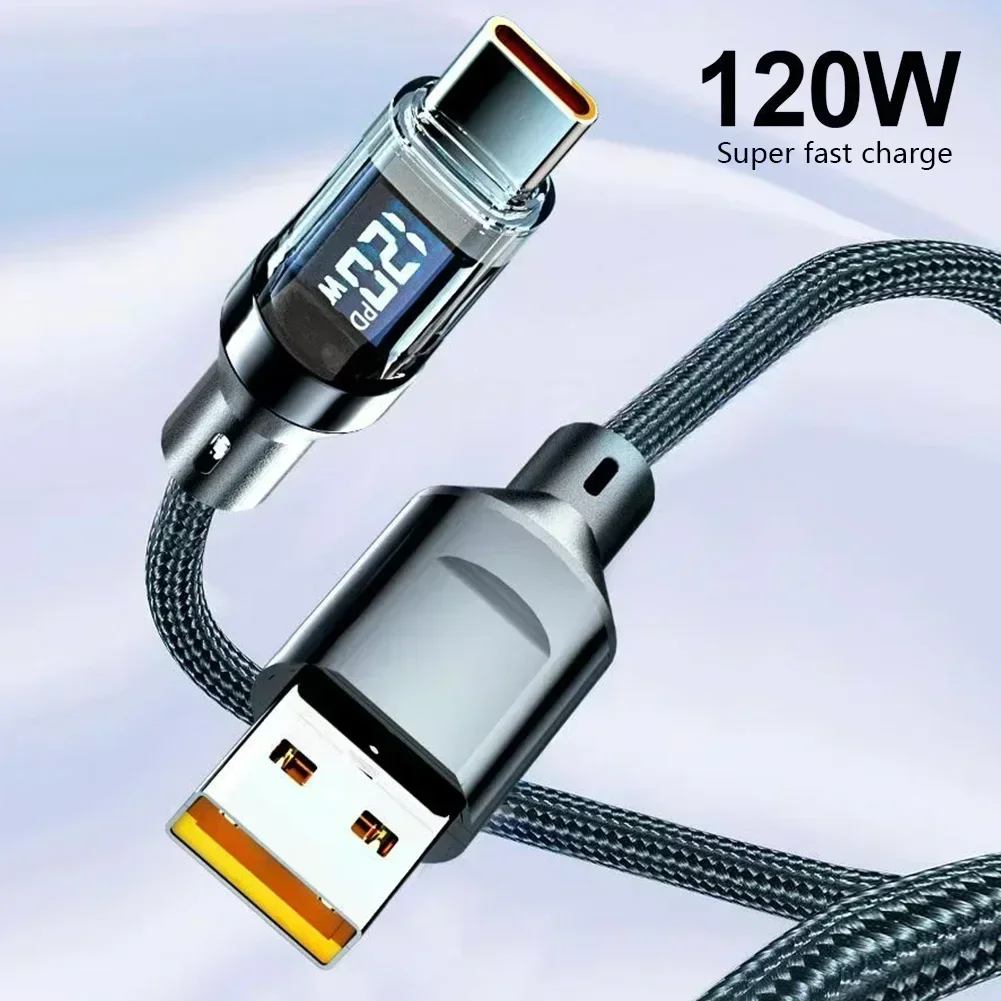 Фото Кабель для быстрой зарядки USB-A на Type-C / Type-C на Type-C с LED-дисплеем и измерителем мощности, 60W/100W, PD, нейлоновая оплетка, 1м/2м №5