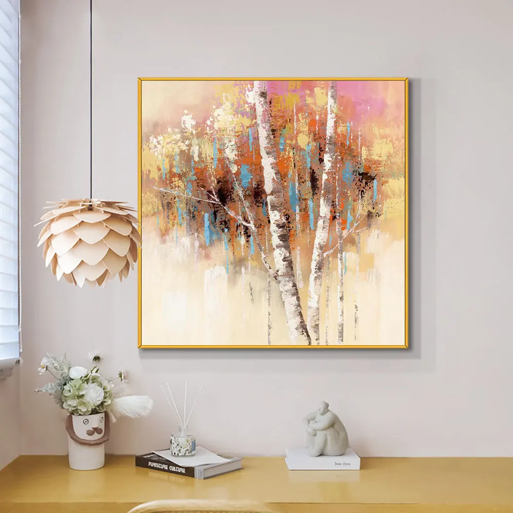

Абстрактная масляная живопись с ножом, березой, ручная роспись, толстая масляная живопись на холсте, настенное искусство ручной работы, фон для дивана, гостиной, спальни, домашний декор