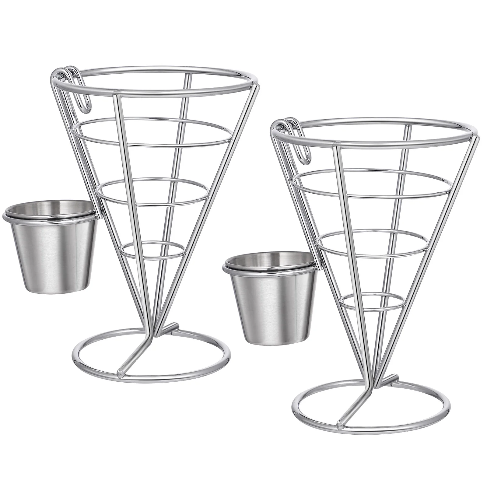 

2PCS Metal French Fry Holder Cone, Wire French Fry Serving Basket with Dip Compartment for Party Restaurant Bar Picnics and