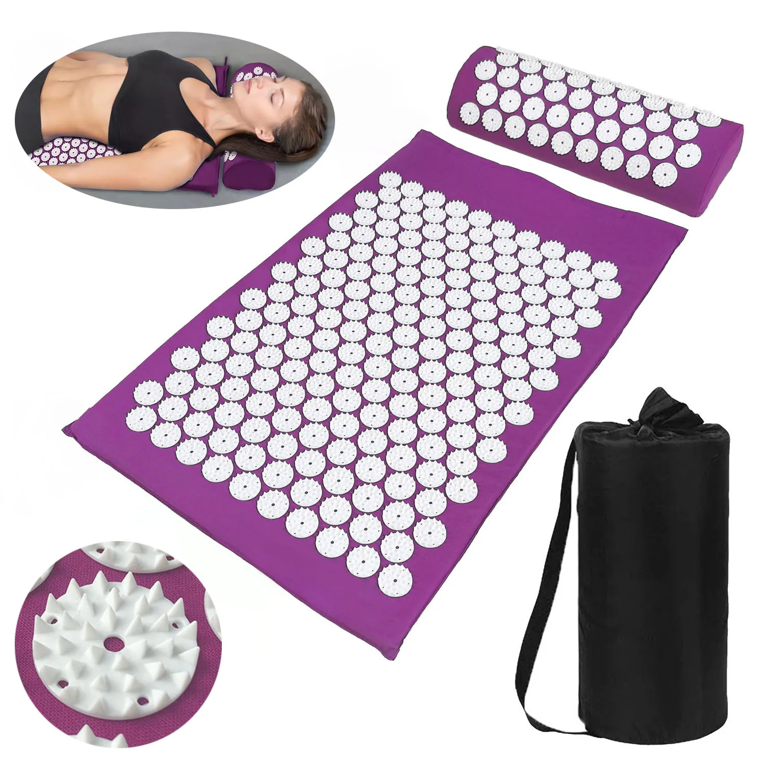 

Massager Cushion Massage Yoga Mat Acupressure Relieve Pain Stress Back Body Pain Spike Mat Acupuncture Mat and Pillow Set