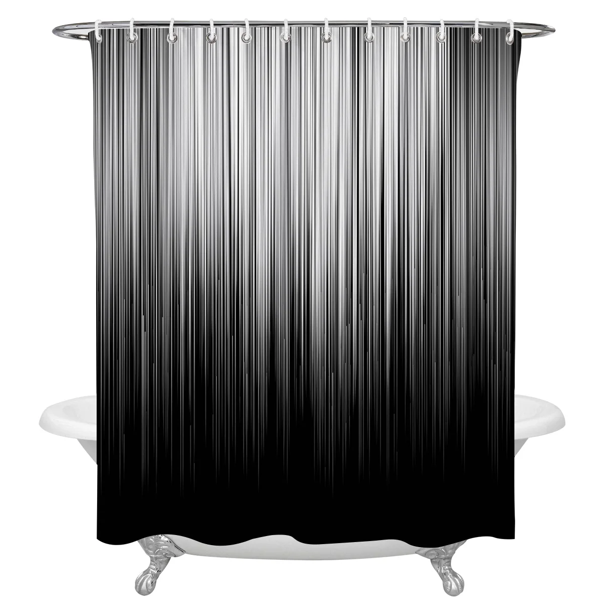 

Черно-белая душевая занавеска в Вертикальную Полоску с крючками, водонепроницаемая занавеска для ванной из полиэстера, домашний декор