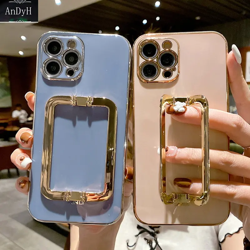 

Electroplated Metal Holder Bracket Phone Case For Samsung Galaxy S22 S21 S20 Ultra FE S23 S10 Plus Anti-drop Protective Cover
