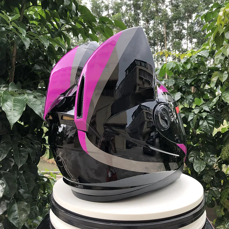 

Men Women Full Face Racing Helmet Personality Cat Helmet Motorcycle Helmet Capacete De Motor Purple Cat's Ear Hat