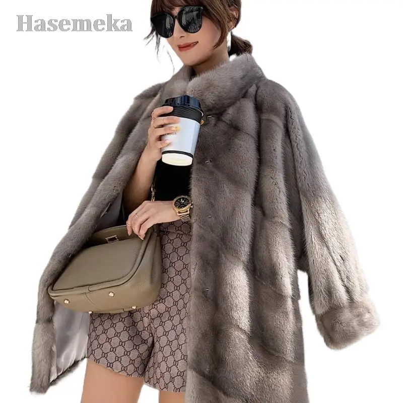 

2022 Soft Warm Import Real Mink Fur Coats For Women High Quality Winter Fashion Genuine Mink Fur Jackets Female Oversize