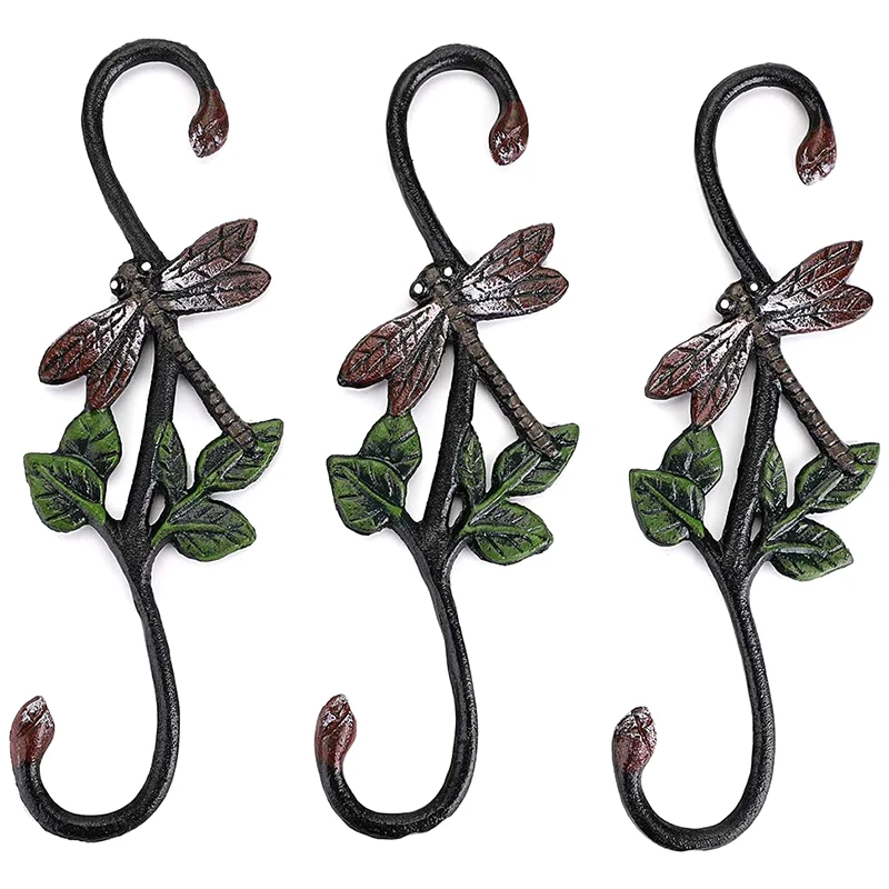 

Set Of 3 Heavy Duty Cast Iron S Dragonfly Hooks - 11 Inch Decorative Metal Plant Hooks Hangers S Shaped Bracket