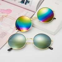 retro classic round sunglasses 400uv men women vintage metal frame toad mirror gradient color reflective outdoor sun glasses