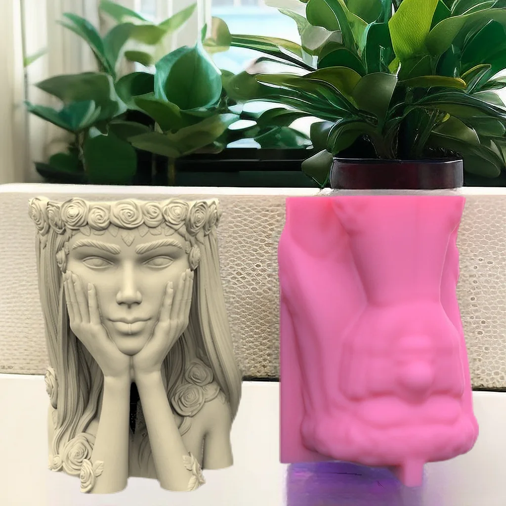 

Silicone Mold Beautiful Girl Flower Pot Succulent Pen Holder DIY Making Resin Concrete Vase Cactus Silicone Mold Home Decor Tool
