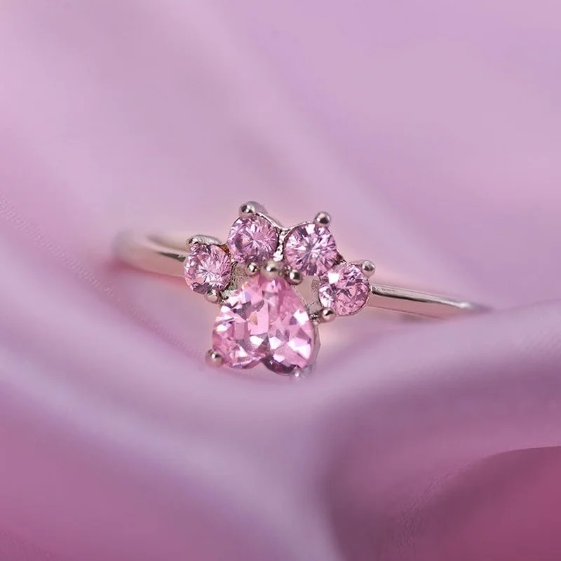 

Cute Cartoon Cat Claw Zircon Ring Opening Adjustable Women's Ring Jewelry Silver Plated Animal Copper Jewelry