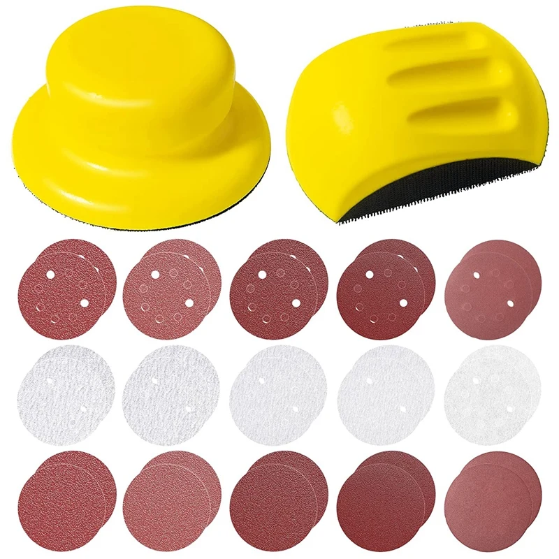 

Hand Sanding Blocks,5 Inch Round And Mouse Hook Backing Plate Sand Pad 5 Inch Hook Loop Discs Perfect For Wood Furniture